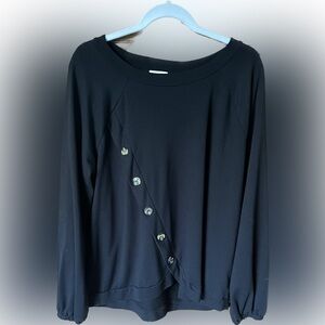 Eye Shadow black long-sleeve Shirt with asymmetrical button detail Women’s Sz XL